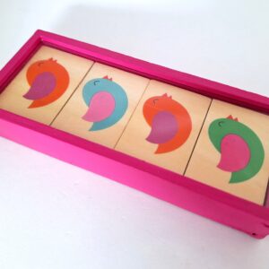 Tweedehands houten memory vogels